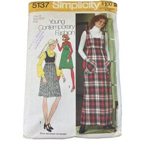 70s Simplicity 5137 Jumper Sewing Pattern Size 10 Young Fashion CUT
